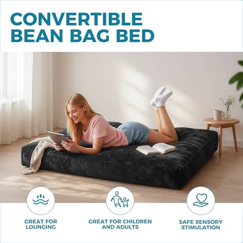 Image of Big Bean Bag Chairs for Adults,Bean Bag with Filler Included,Memory Foam Bean Bag,Giant beanbag,Suitable for Reading Chairs in Living Room, Bedroom and Dormitory. (Black, Bean Bag Bed)