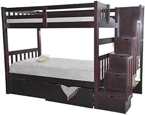 APRODZ Mango Wood Skidslo Bunk Bed with Storage for Bedroom | Brown Finish