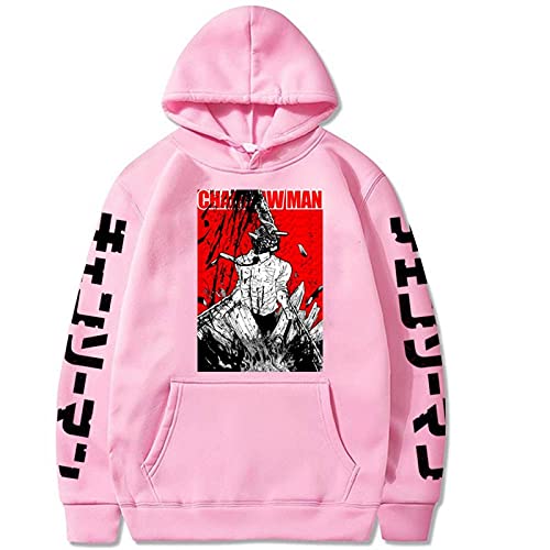Women's Anime Chainsaw Man Hoodies Manga Character Denji Graphic Pullover Harajuku Funny Winter Oversized Sweatshirt Pink