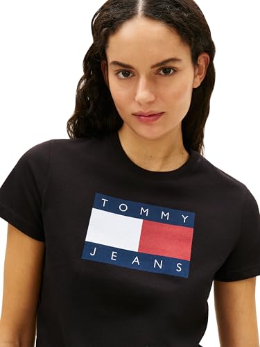 Image of Tommy Jeans Women's Graphic Tee with Printed Flag Logo Detail
