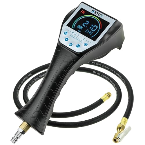 STIX HATI-2 Automatischer Reifenfüller - Elektronischer Reifendruckprüfer, 0-16 BAR, 150 cm Schlauch, LCD-Display, USB-C-Ladung, für Werkstätten