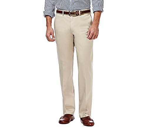 Haggar Men's Premium No Iron Khaki Stretch Straight Fit Flat Front Pant Sand 32x34