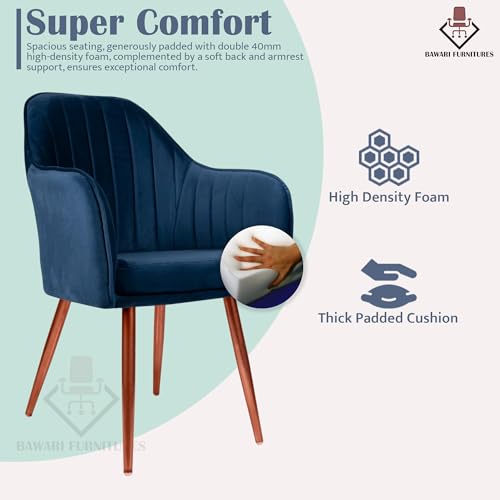 Image of Set of 2 Accent Chair for Living Room | Modern Armchair in Soft Velvet Fabric with Sturdy Legs | Premium Chair for Home Living Room Bedroom Restaurent | (Bronze Legs, Blue)