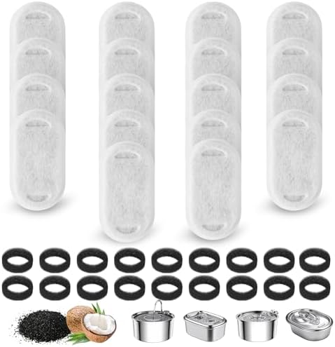 YeeQo 36 Stück Filter Katzenbrunnen, für 2L/3.2L/4L Edelstahl Trinkbrunnen | Ersatzfilter für Trinkbrunnen (18 Stück Kohlefilter Und 18 Stück Schaumfilter), Katzenbrunnen Filter fü
