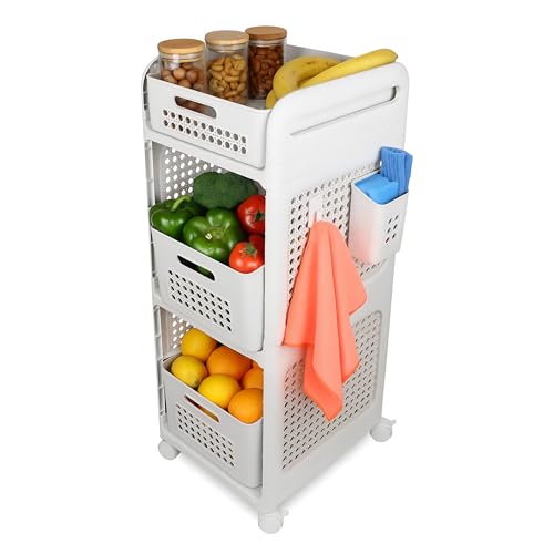Maanpet - Carrito Auxiliar con Ruedas de Plástico 3 Niveles Multiusos - Verdulero de Cocina - Organizador de Baño -Carro de Almacenaje Rodante y Estantería Móvil -Cajonera de Plastico Organizadora