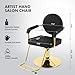Artist hand Salon Chair for Hair Stylist, Hydraulic Barber Chair 360° Swivel Hair Stylist Chair, Thick Seat with Foot Rest Comfortable Salon and Spa Beauty Equipment Black and Gold