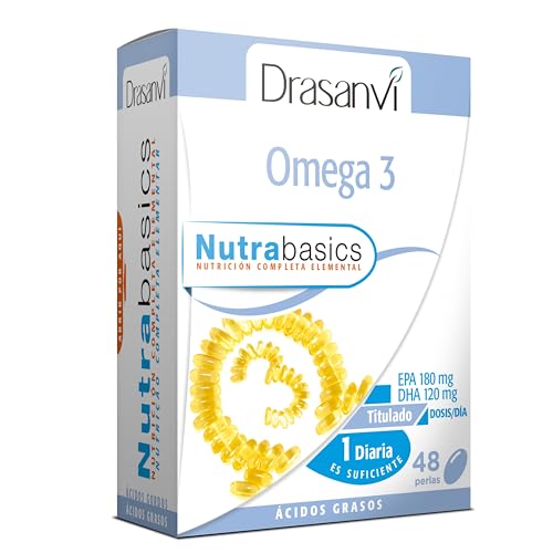 DRASANVI NUTRABASICS OMEGA 3 - Vitamina E - Contribuyen al buen funcionamiento del CORAZÓN - SIN GLUTEN - 48 perlas