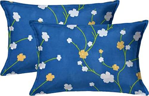 Image of KAWI Cotton Blend Graceful Elastic Fitted Bedsheet with 2 Pillow Cover (72 inch X 78 inch) - Blue White