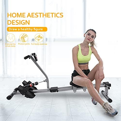 AYNEFY Rowing Machine, Steel Cardio Rower Workout Body Training Fitness Accessory with Multi-Functional Display Panel and 12-Gear Resistance Adjustment for Aerobic Exercise at Home, Gym and Office