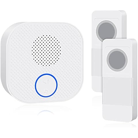 SURNICE Wireless Doorbell 2 Transmitters 300 M1000 FT Range IP44 Wireless Bell Outdoor Waterproof 4 Volume Levels 38 Ringtones, LED Flashing (White) Cover