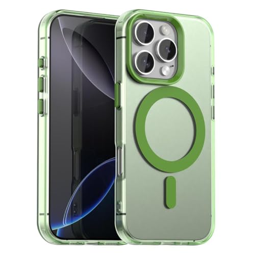 Coque luxe iPhone 16 verte : protection rigide magnétique avec cadre caméra premium