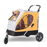 X-Puks Dog Stroller for Large Dogs, 3 Wheel Foldable Pet Stroller for Medium Large Dogs, Heavy Duty Dog Wagons and Cart Up to 100 LBS (Orange)