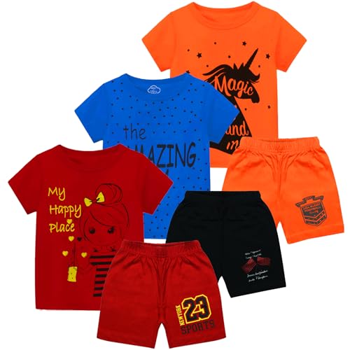 Image of MIST N FOGG Girls Half Sleeve Printed Tshirt and Printed Shorts (Set Pack of 3)