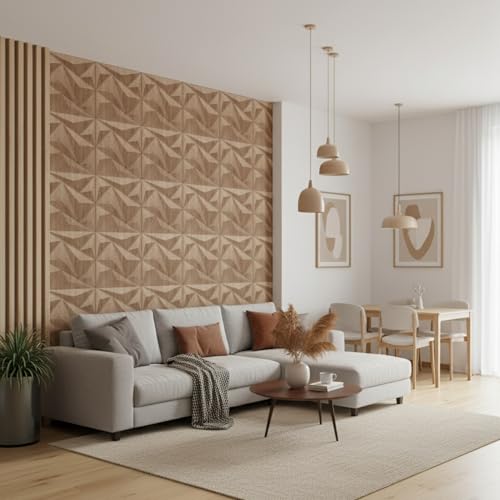 Image of Kayra Decor Wall Panels for Bedroom Alps Design Beech Wood Color 19.7 inch x 19.7 inch (Pack of 40) - Covers 107.80 Sq. Ft.