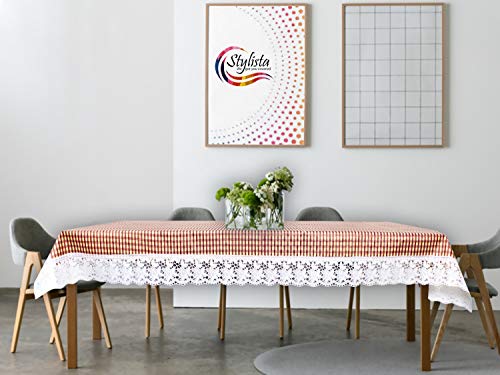 Stylista 6 Seater Dining Table Cover Size 60x90 Inches Pin Check Pattern Brown