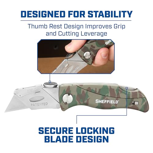 Image of Sheffield Utility Knife with 5 Utility Knife Blade Storage Compartment | Utility Knife Accepts Standard Utility Blades For Home, Office, Trades, and Warehouse