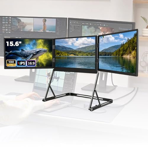 Image of Tri-Screen Laptop Monitor Extender, 15.6 Inch Portable 1080P FHD IPS Display, USB-C HDMI Play Multi-Screen Setup for Office
