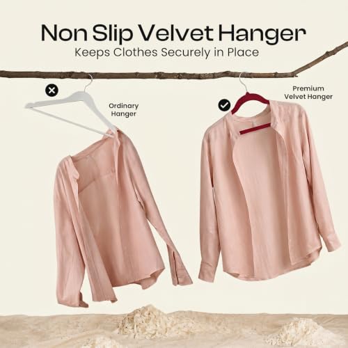 Image of Utopia Home Velvet Hangers, Burgundy, 20 Pack | Luxury Non-Slip Slim Pant & Coat Hangers, Strong Space-Saving Clothes Hangers with Pants Bar and 360 Swivel Hook
