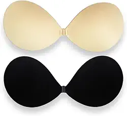 Pacote com 2 sutiãs sem alças e costas nuas, sutiã adesivo push-up para vestidos (capas de mamilo incluídas)