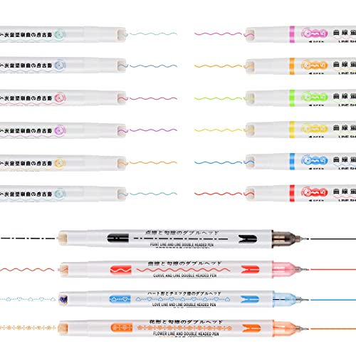 16 Pieces Dual Tip Curve Line Markers Curve Line Colorful Fineliner Pens and Colored Writing Markers Colored Fine Tip Pens for Writing Journaling Planner Coloring Book Sketching Taking Note
