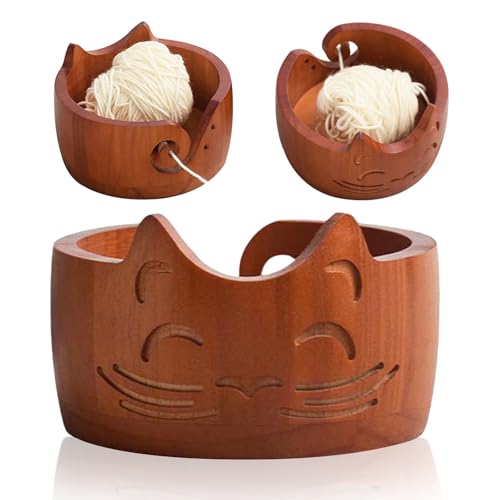 Image of Wood Yarn Bowl, Yarn Bowls for Crochet, Yarn Knitting Bowl, Crochet Yarn Holder Bowl, 6.7inch Yarn Knitting Bowl for Storage Yarn, Wool, String or Crochet #001