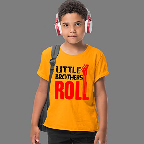 Image of Hangout Hub Boy's Girl's Round Neck T-Shirt Big Brother Little Sister Rock and Roll Printed-Yellow Color-Family Sibling Kids Combo Tees