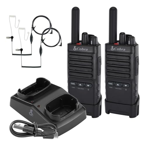 Cobra PX652 Professional Walkie Talkies - Rechargeable 22 Channels 300 000 sq. ft/25 Floor Range Dust Protected & Splashproof (IP54 Rating) Headsets and Chargers Included (2-Pack)