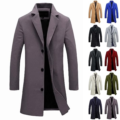 Men's Wool Blend Coat Winter Thermal Notched Collar Single Breasted Fashion Pea Coat Trench Overcoat2