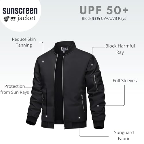 Image of Caraba Men's UPF 50+ Sunscreen Jacket | Lightweight Full Zip Summer Windcheater | UV Protection Coat for Bike Riding, Running & Outdoor Sports