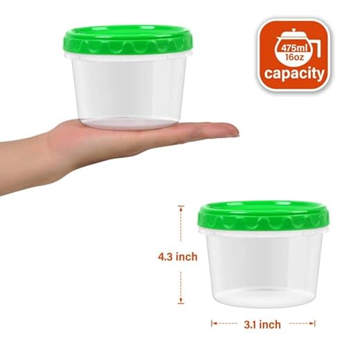 Eonjoe 12-Pack 16Oz Plastic Freezer Container Jars With Screw Lid Soup Jam Yogurt Cups Portion Control Meal Prep Food Storage Jar Kids Adult Snack Containers -Reusable, Stackable #TOP1