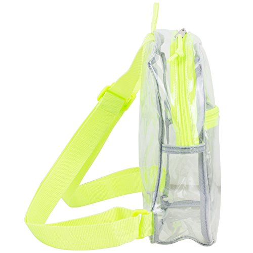 Eastsport 100% Transparent Clear Mini Backpack (10.5 By 8 By 3 Inches) With Adjustable Straps, Clear/Neon Yellow #TOP2