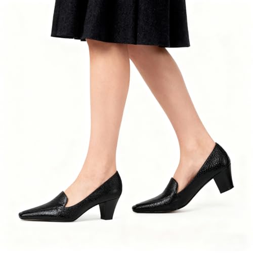 Image of LEHOOR Women Vintage Chunky Block Heel Pumps Shoes Square Pointed Toe Slip On Formal Office Work Business Loafers Shoes Suede Snakeskin Cone Heel Oxford Shoe Ladies Professional Chic Fall 4-11 M US