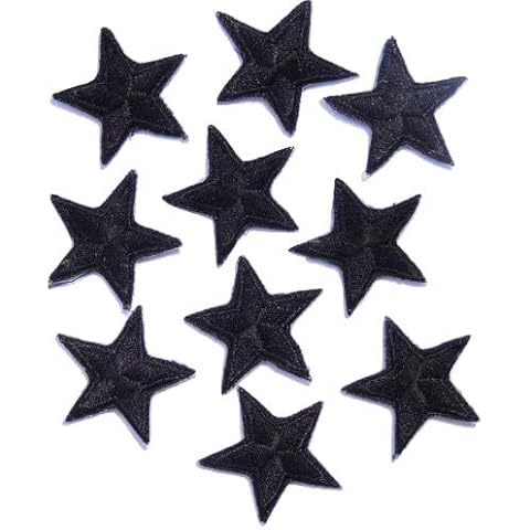 Black Star Patches > Pack of 10 > Embroidered > Hand Finished > Iron on > Crafts > Decorate or Repair Clothing > Reward Stars > 1" (25mm) from Point to Point Cover