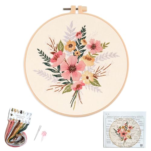 Silentsea Embroidery Kit, Floral and Nature Designs, with Hoops, Needlework Pattern Set (Flower)