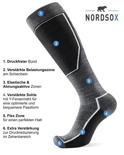 1 | 2 Paar, Performance Merino Skisocken für Herren & Damen, Ökotex Funktionssocken Skitouren, Sport, Snowboard, keine Blasen durch Polsterung, atmungsaktiv Socken schwarz & grau verschiedene Größen – Bild 4