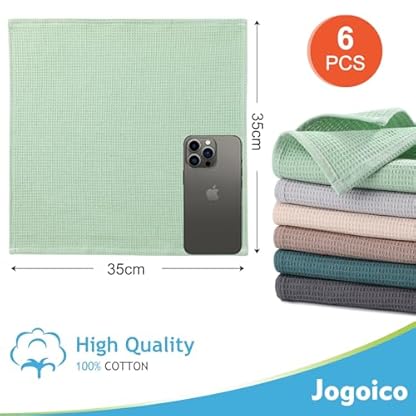 Jogoico Geschirrtücher 100% Baumwolle 6 Stück Geschirrhandtücher 35 x 35 cm Küchenhandtücher Weiche Küchentücher Saugfähig Waffeltücher Dicke Premium Geschirrtuch Putzlappen Trockentücher - 6 Farben – Bild 4