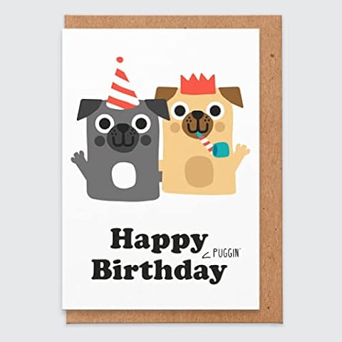 STUDIO BOKETTO Happy Puggin Birthday Birthday Card Pug Pug Birthday Card Funny Birthday Card for her Rude Pug Birthday Card for Wife Mum Girlfriend from The Dog Pug Party Pug Gift Dog Card,white Cover