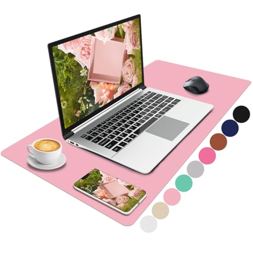 Niviy Leather Desk Mat in Pink, Non-Slip PU Mouse Mat Large Desk Protector Pad Desk Accessories, Waterproof Desk Writing Mat Mouse Pad for Home and Office Accessories (60 x 35 cm)