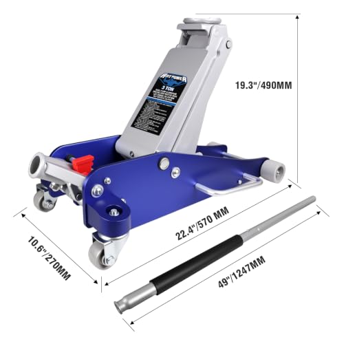 Image of 3 Ton Aluminum Floor Jack, Low-Profile Dual-Piston Rapid Lift Pump, 3-9 /16 inch-18-1 /2 inch Lift Range, ASME /ANSI Certified, Lightweight Heavy-Duty Racing Jack for Cars, SUVs & Trucks (3 Ton Aluminum)