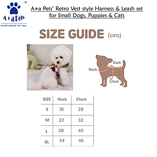 Image of A+a Pets' Retro Vest Harness & Leash Set | No Pull, No Escape, Breathable, Cute Combo for Puppies, Small Dogs, Cats (London Dreams, Pink, L)