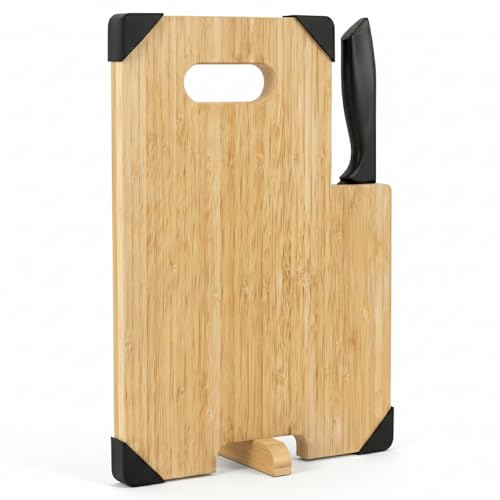 Visaire Bamboo Cutting Board with Knife Set, 13.4 x 9.4 Inch Wooden Chopping Board with Built-In...