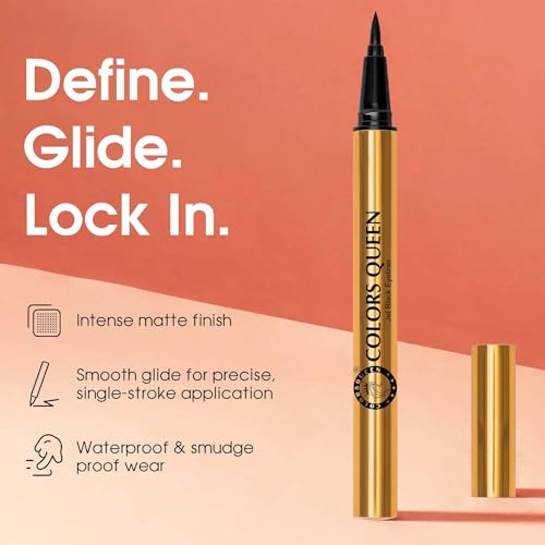 Image of Colors Queen High-Tech Liquid Pen Eyeliner - Black, 1.2g, Intense Matte Finish, Quick Drying Formula, Sweat Proof, Waterproof & Smudge Proof Eyeliner, Long Lasting, Felt Tip Applicator