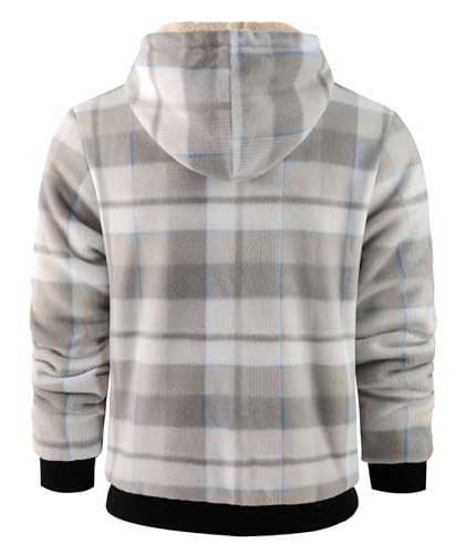 Image of Mens Plaid Hoodies Winter Zip Up Fleece Jacket Sherpa Fleece Lined Warm Flannel Jacket Coat