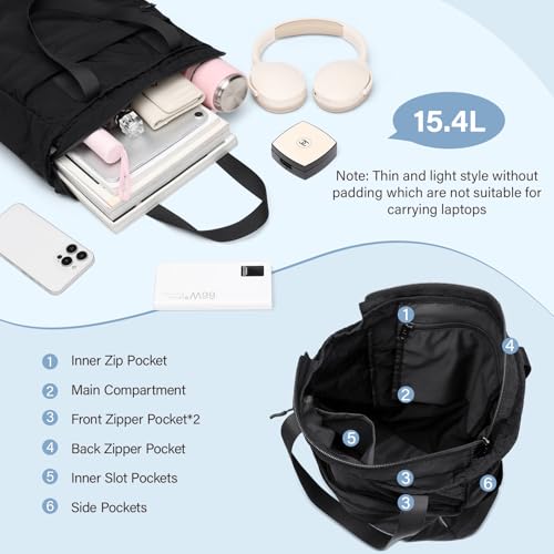 GOLF SUPAGS Foldaway Convertible Rucksack 2 in 1 Casual Tote Schultertasche Nylon Tagesrucksäcke Damen Männer Multifunktions Schule Arbeit Reise, Schwarz