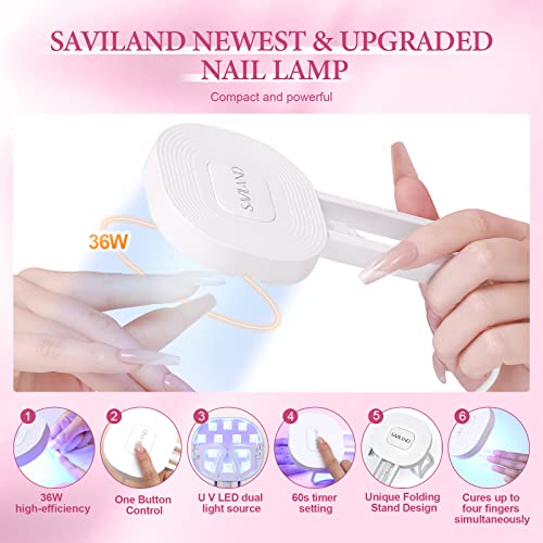 SAVILAND Poly Gel Nail Kit - 6 Poly Gel Colors with 36W Portable Handheld Mini U V LED Lamp for Curing, 28 Days Long- Lasting Poly Nail Starter Kit for Manicure Art DIY
