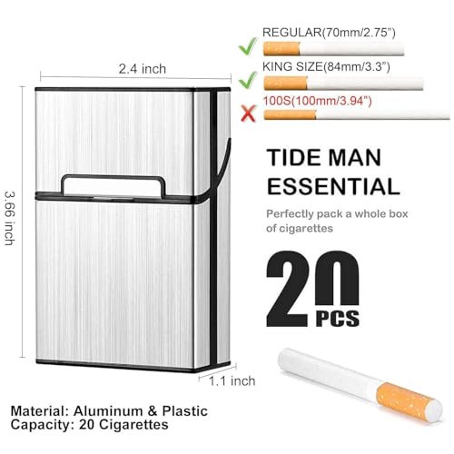 Image of Metal Cigarette Case,Cigarette Holder,Magnetic Opening Closure,Holds 20 Cigarettes (Silver)