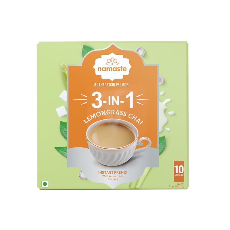Image of Namaste Chai Instant Tea Premix Lemongrass Flavour | Assam | Milk and Sugar | Ready Mix Powder (10 Count (Pack of 1))