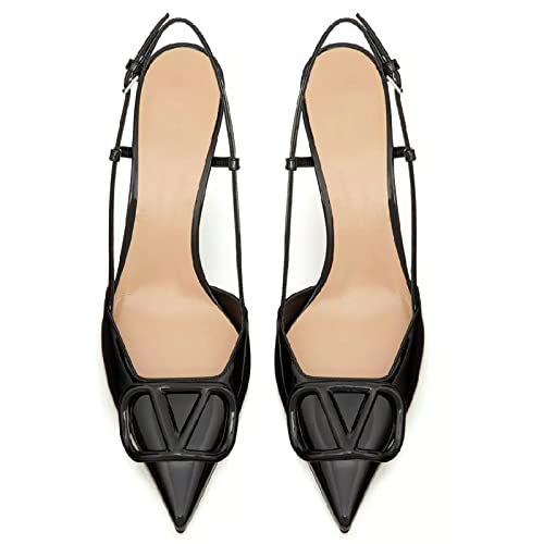 Women Heeled Slingback Sandals V Buckle Closed Pointed Toe Stiletto High Heels Slip-On Backless Evening Prom Party Dress Shoes4
