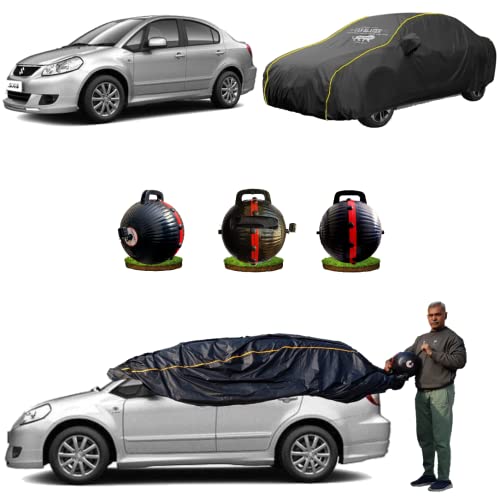 Image of CARBLAZER Portable & Semi-Automatic Full Body Car Covers: Heavy Duty Device| Anti-Theft| Dust & Scratch Proof | Water & Wind Resistant|Custom Fit| Dual-Side Cover, Compatible for Maruti Suzuki SX4