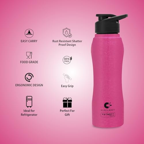 Image of Clay Craft VACBOTT Neo Single Walled Non Insulated Water Bottle-750ML, 5-Piece(Pink) Leak Proof | Easy Grip |Easy To Carry| Gym Bottle | Home | Kitchen | Hiking | Treking Bottle | Travel Bottle